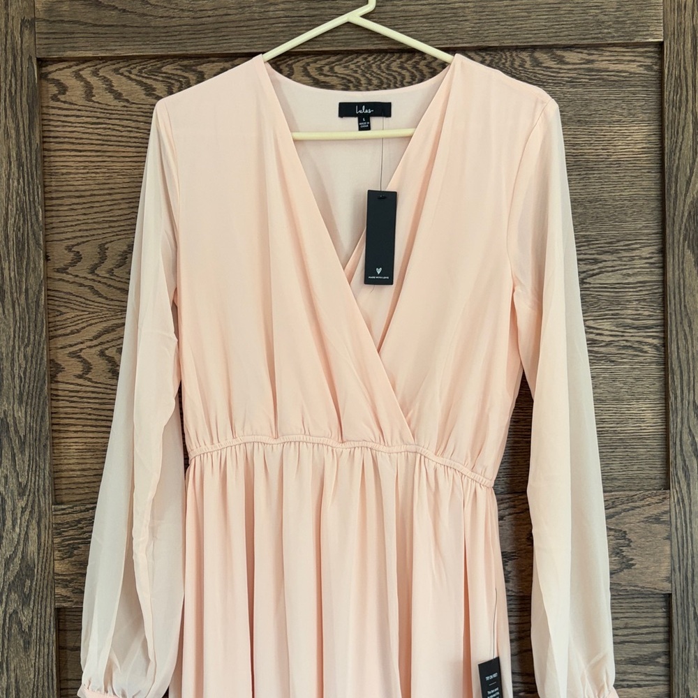 Lulu's Blush Peach Long Sleeve Wrap Maxi Dress